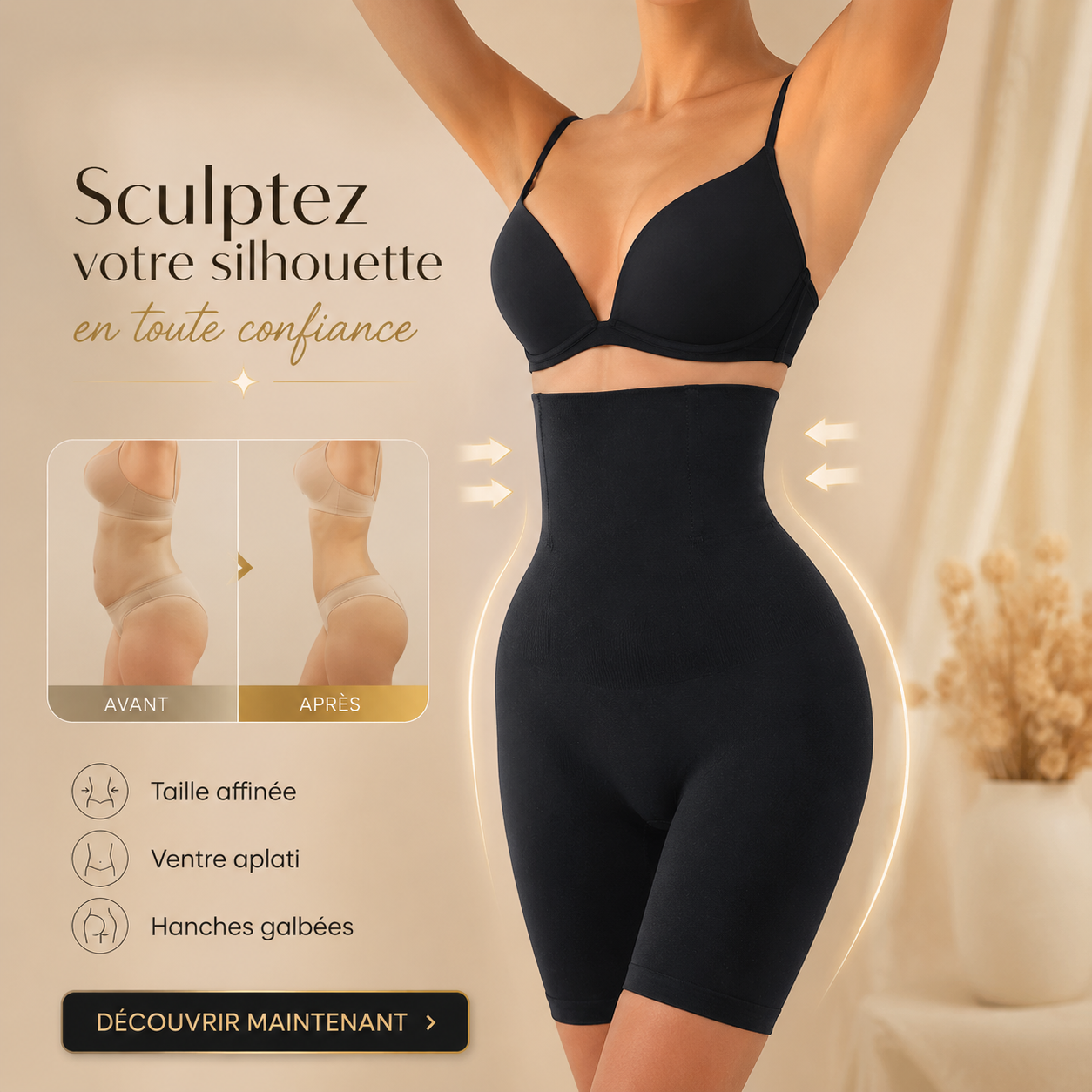 Gaine Short Sculptante Femme – Ventre Plat & Taille Fine Instantanément