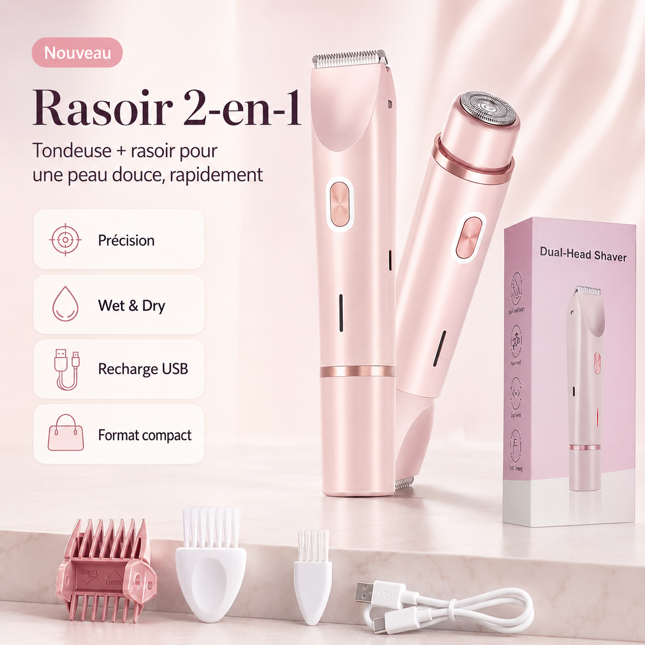 Rasoir Électrique 2 en 1 Rechargeable