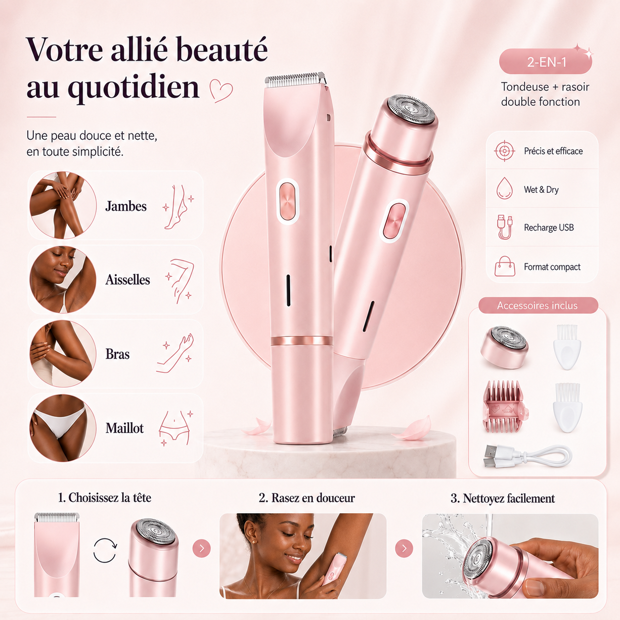 Rasoir Électrique 2 en 1 Rechargeable
