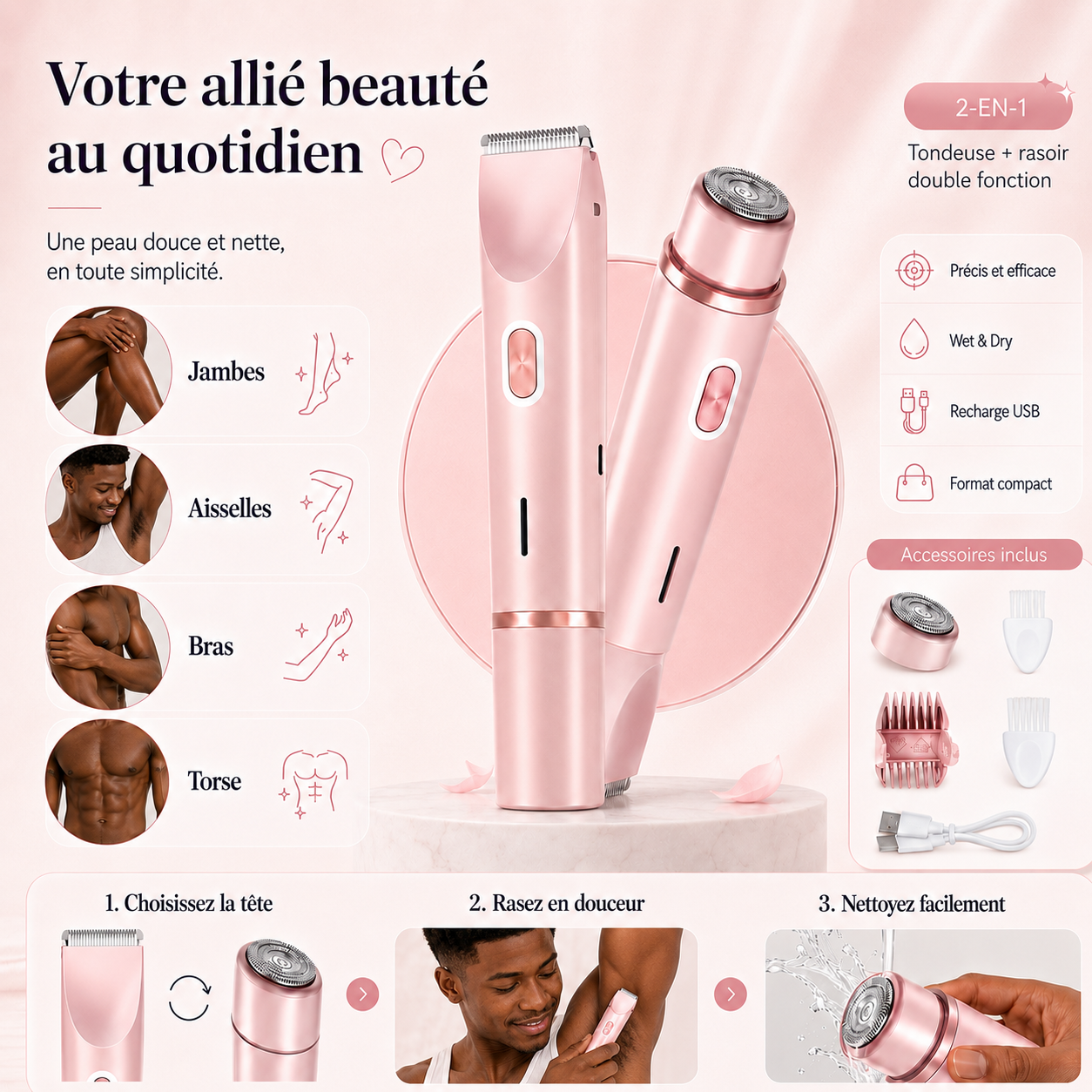 Rasoir Électrique 2 en 1 Rechargeable