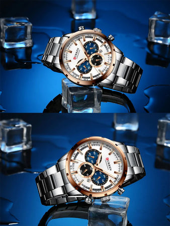 CURREN 8355 Montre de luxe pour hommes à quartz d'affaires en acier inoxydable