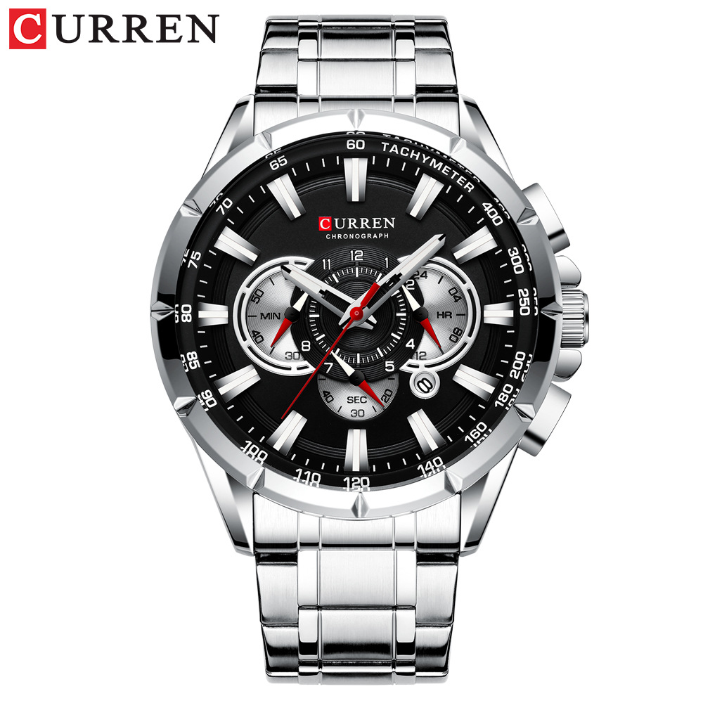 PROMOS 24H 25/7/2026 Montre Homme Curren Chronographe Luxe Acier Inoxydable