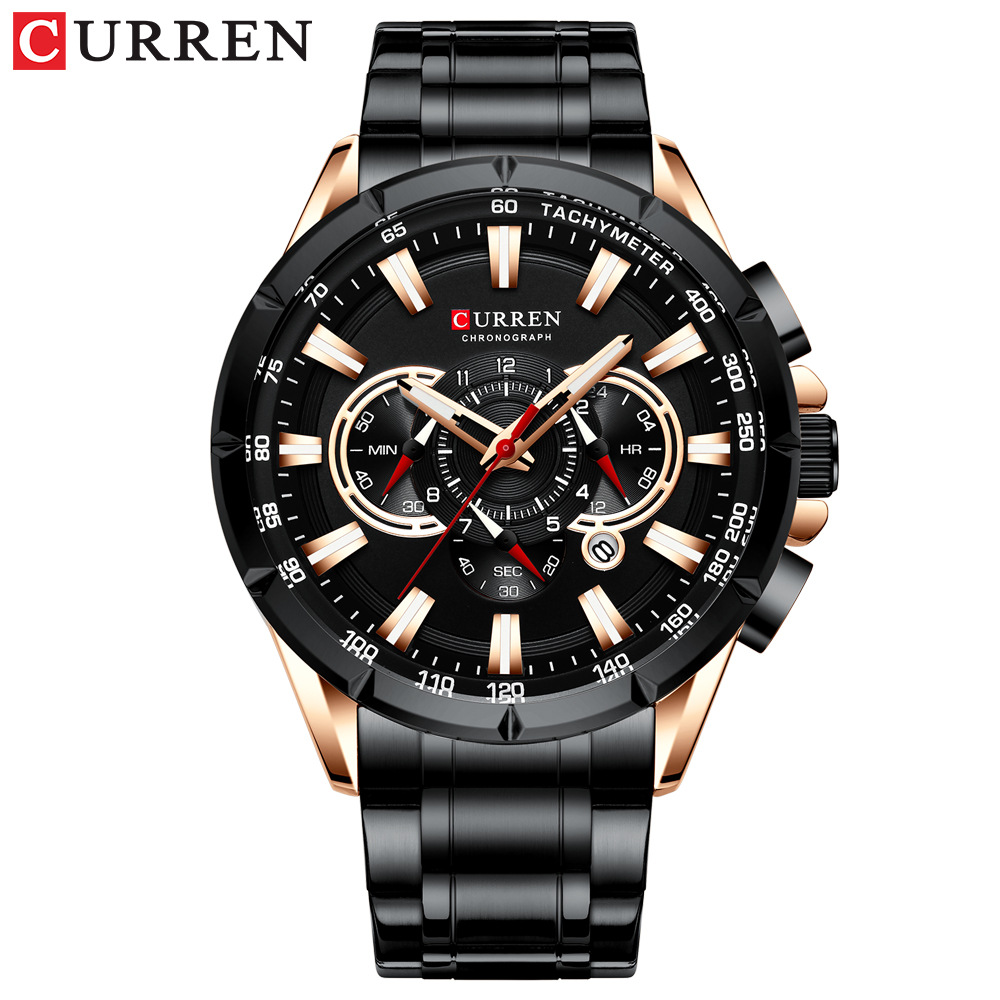 PROMOS 24H 25/7/2026 Montre Homme Curren Chronographe Luxe Acier Inoxydable