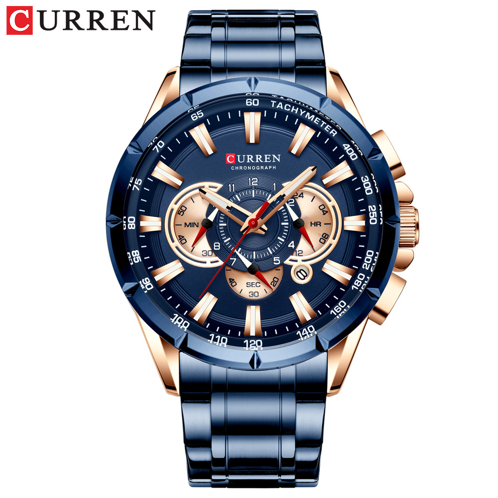 PROMOS 24H 25/7/2026 Montre Homme Curren Chronographe Luxe Acier Inoxydable
